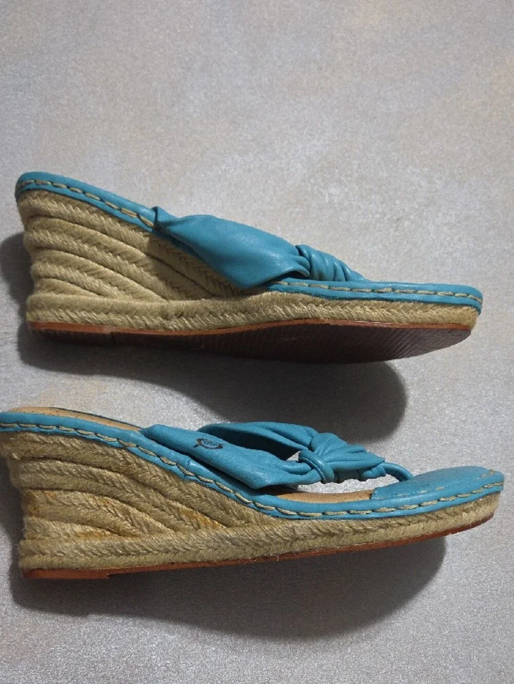 Born Turquoise Knotted Leather Wedge Sandals
